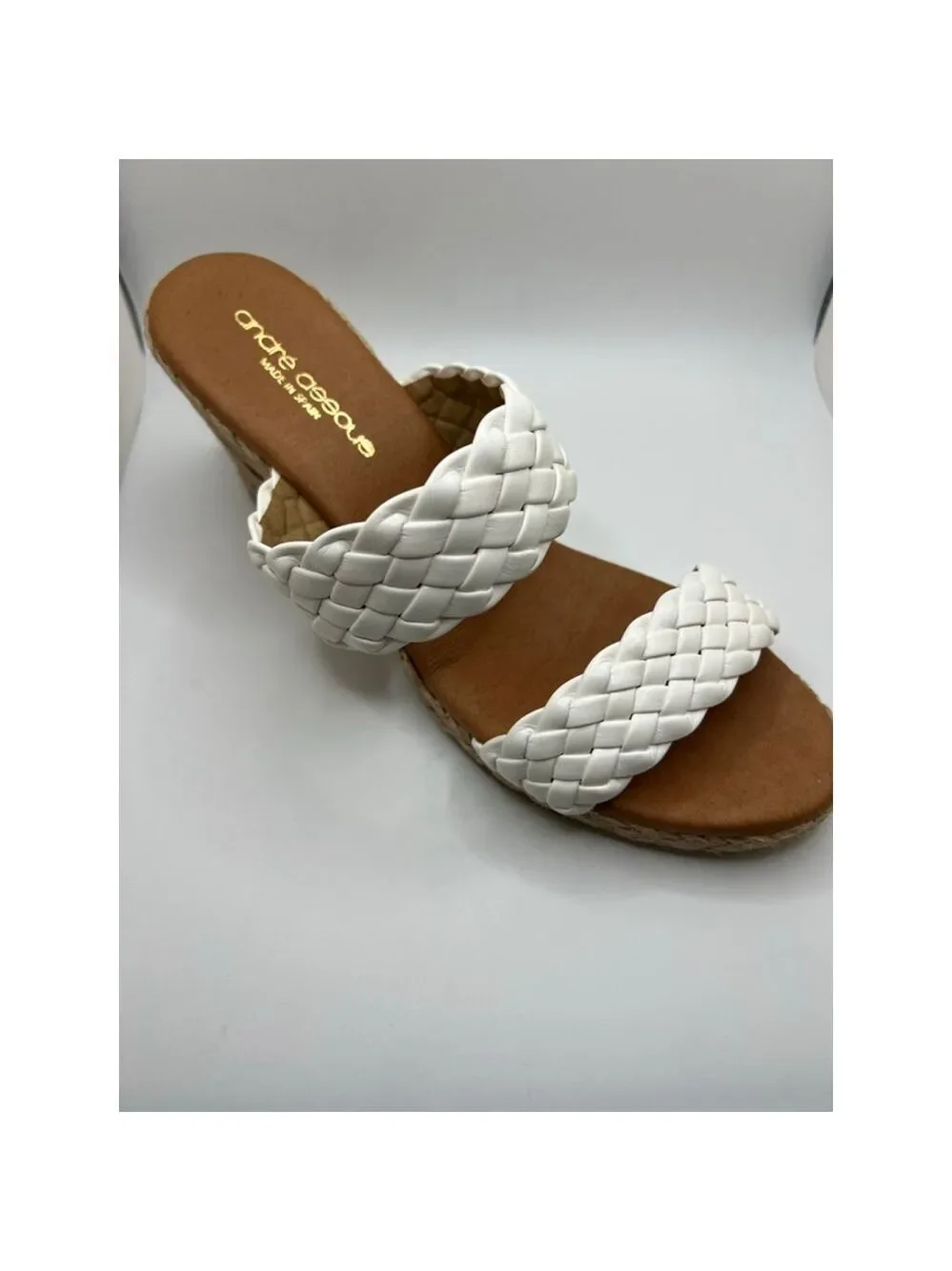 NWT ANDRE ASSOUS Aria Espadrille Wedge Sandal Size 9/40 White Brown